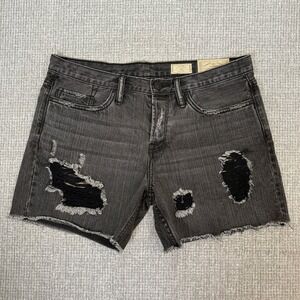 All Saints Kari Boy's Baggy Denim Shorts Sz 29 34 Distressed Gray Grunge Raw Hem